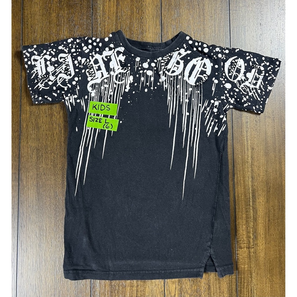 Evolution In Design Kids Black White Splatter Drip Graphic Tee Shirt Size L 6